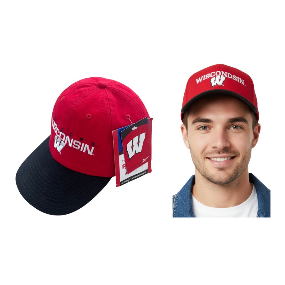 Vintage Hat 90s Wisconsin Badgers Reebok 1996 Red Black Snapback College Cap